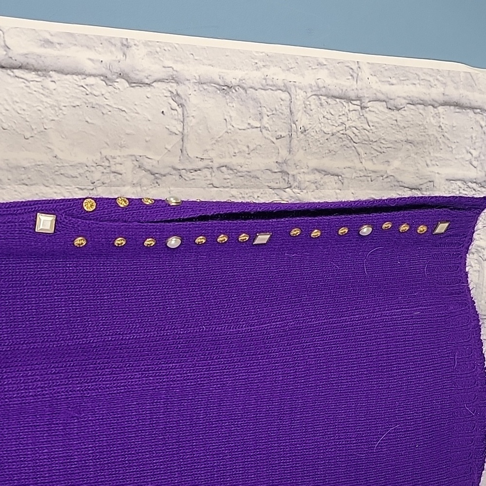 VINTAGE Purple Gold and White Beaded 2pc. Sweater Set Skirt and Sweater - Picture 5 of 10